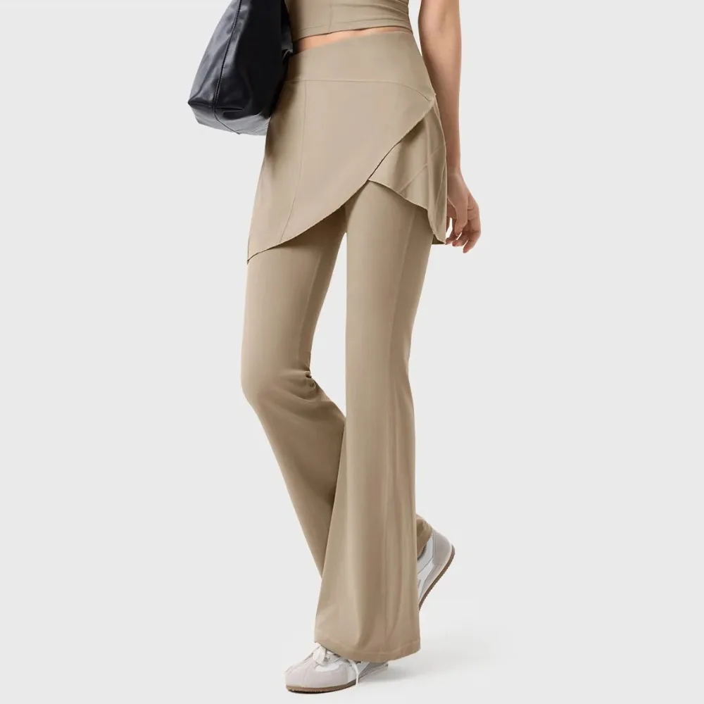 

Брюки для йоги для женщин с высокой талией, защищающие от воздействия, искусственные двухсекционные брюки для упражнений с подтяжкой бедер, обтягивающие леггинсы с широкими штанинами