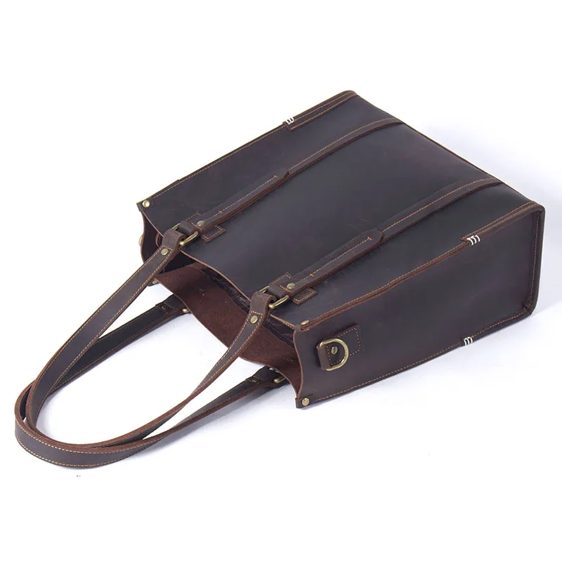 S.WORKER Vintage Echtleder Herren-Handtasche Rindsleder Aktentasche Schultertasche Handgefertigte Tragetasche 2020 NEU Crazy-Horse-Leder – Detail 11