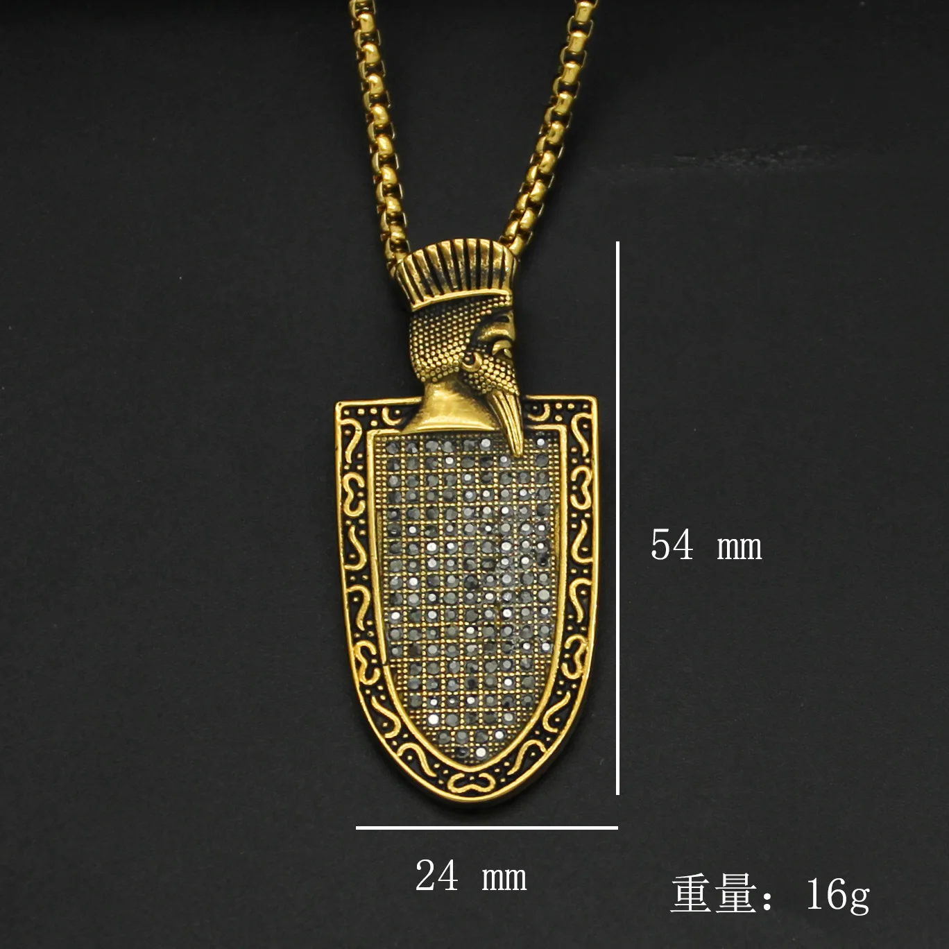 Lce Out The Faravahar Iranian Shield 316L Stainless Steel with rhinestone Pendant & Chain Gold Color Men Gift Jewelry Necklace