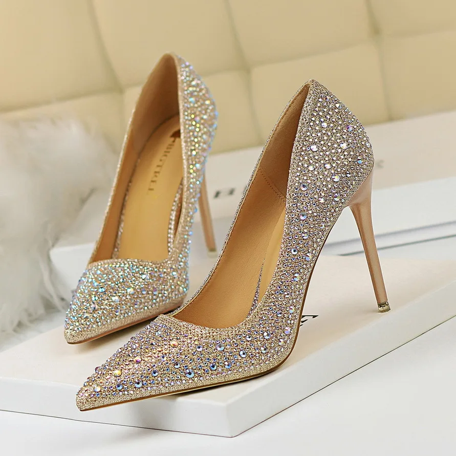 Rhinestone Women Pumps Sexy Stiletto Women High Heels Pointed Toe Women Heels Pumps Women Shoes Party Wedding Shoes Scarpe Donna