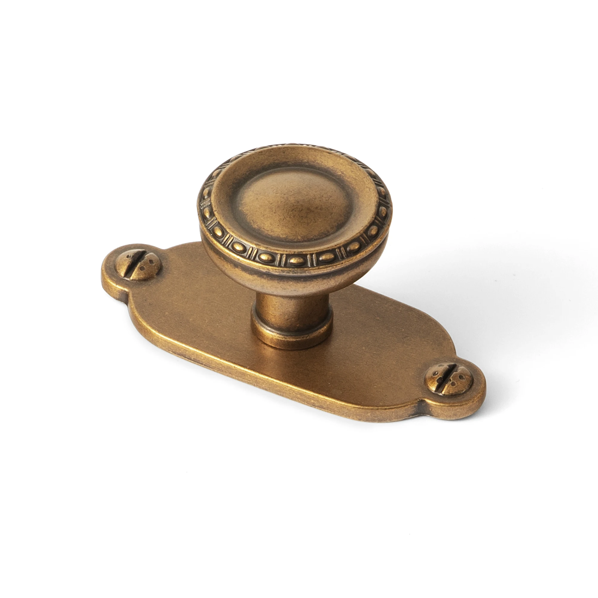 Goo-Ki Cabinet Knobs with Oval Beaded Backplate, 6 Pack, Antique Brass Solid Zinc Alloy Construction, vintage Knob with Oval Backplate, Includes Mounting Screws for Kitchen Cabinets & Drawers