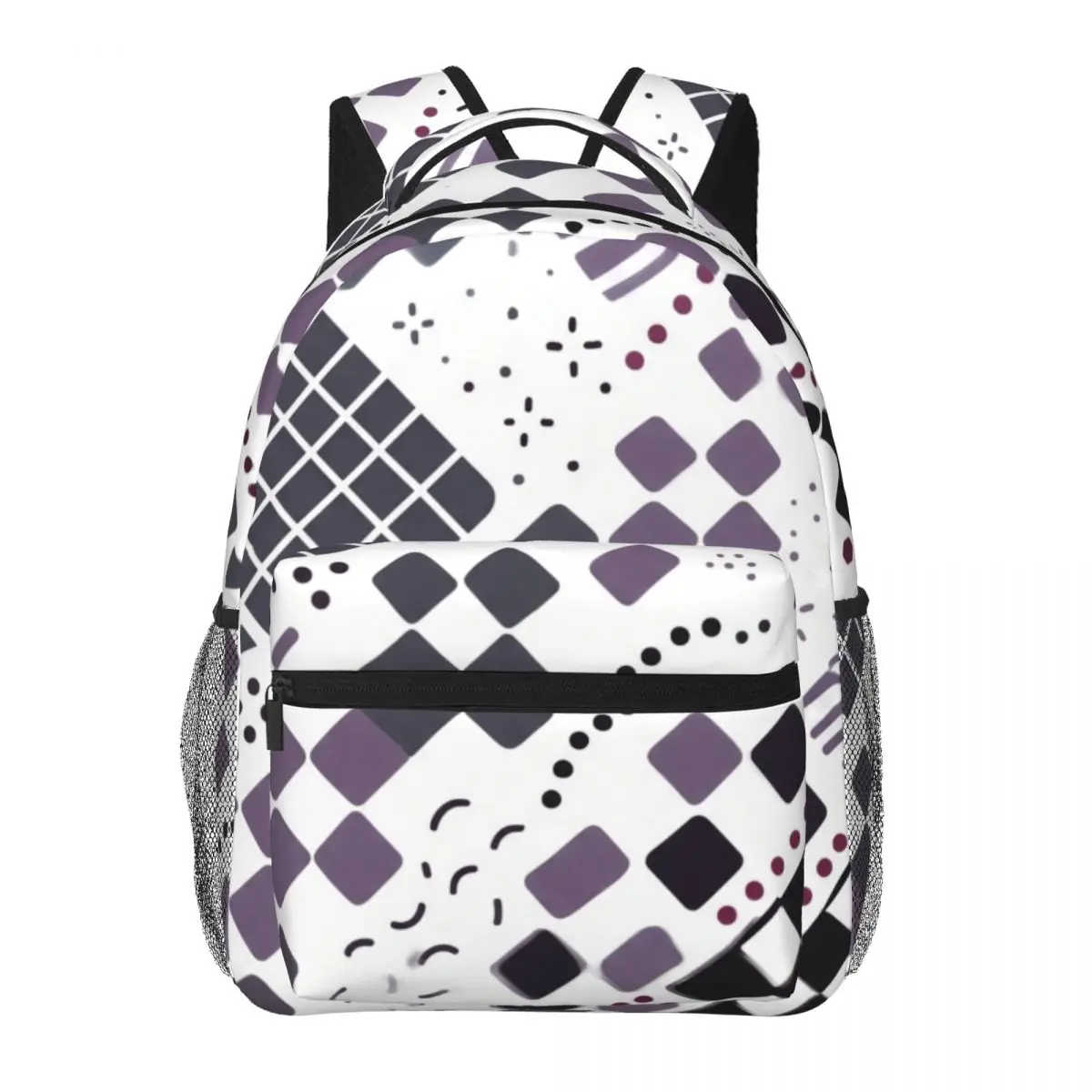 Cool Skull Student Backpack Diagonal Checker Dot Trail Stripe Preppy School Black White Streetwear Bookbag for Teens College Gym