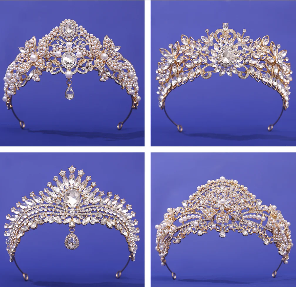 Parelkronen voor bruid Luxe prinsessenkronen Tiara's voor koningin Bruiloft Hoofdtooien Optocht Diadeem Prom Haar Sieraden Hoofddeksel