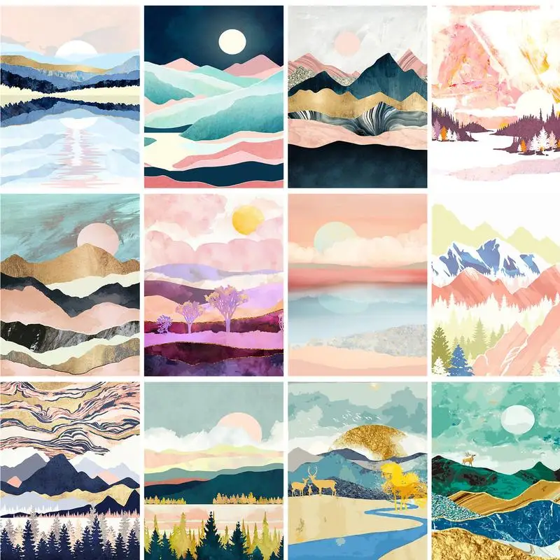 

GATYZTORY Scenery DIY Oil Painting By Numbers For Adults Children Sunrise Mountain Landscape Picture By Number Frame DIY Gift