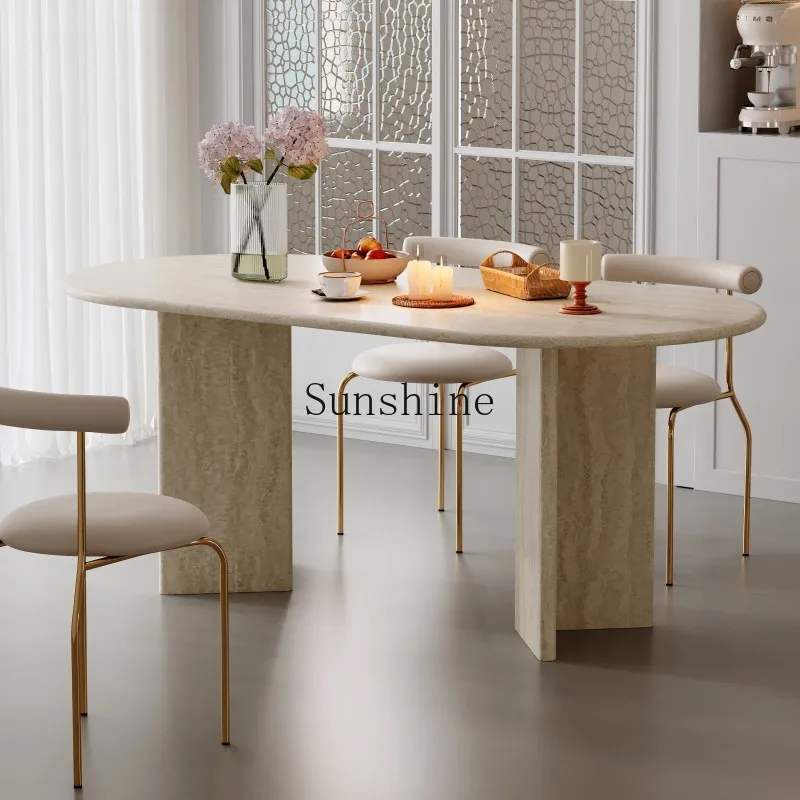 Nordic simple travertine oval table modern villa restaurant hotel home negotiation table