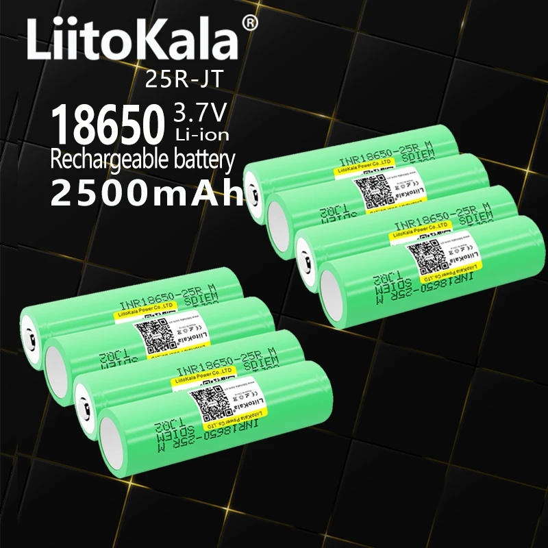 8 قطعة LiitoKala 25R 18650 2500mAh 25A 3.7v بطارية ليثيوم أيون قابلة للشحن 25R شقة/زر علوي لأدوات الطاقة/مشاعل