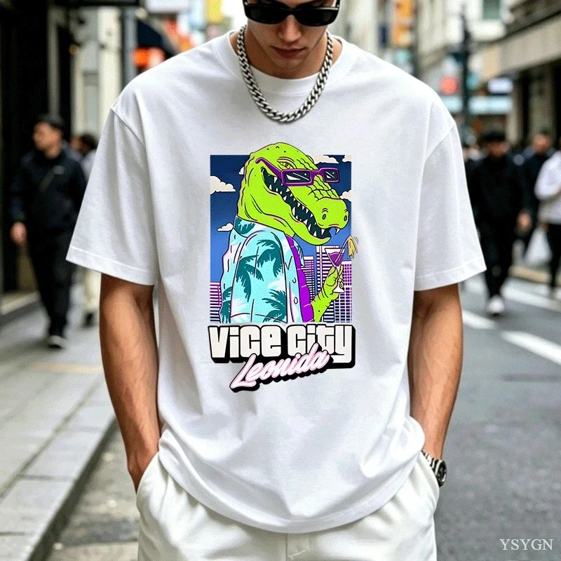 Jason Vice City Alligator Printed T-shirt Cotton Short Sleeve Round Neck Tshirts Men's Women's Streetwear Casual Tshirts Clothes