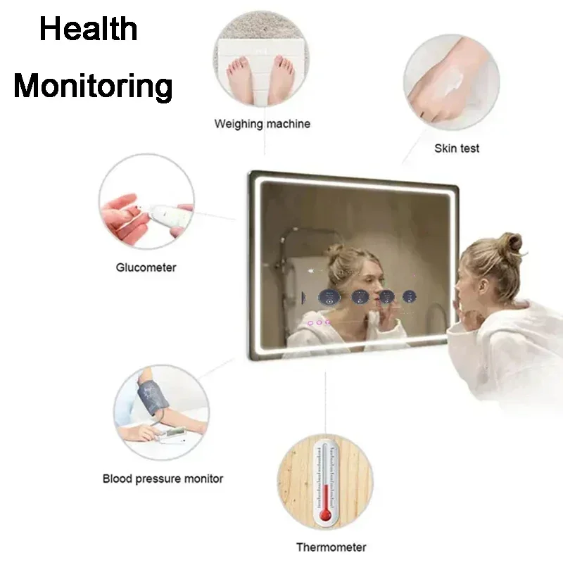 For Smart Mirror Android, Touch Screen Wall Decorative Vanity Bath Mirror Rectangle Led Lighted Makeup Backlit Hotel Bathroom