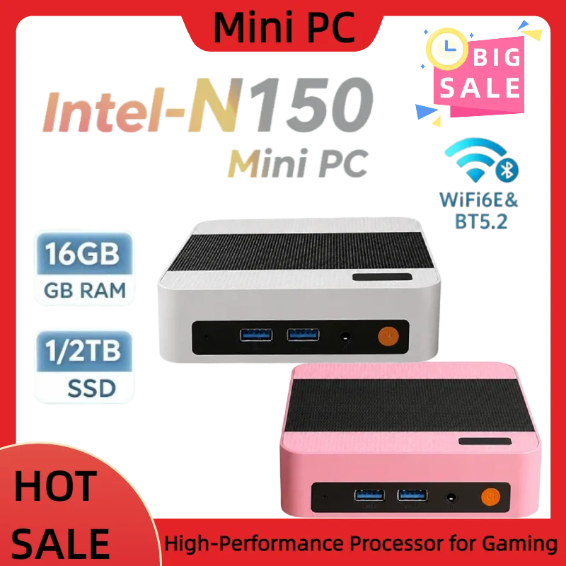 Powerful Intel Core N150 Windows 11 Portable Pc Computer 16GB RAM 1/2TB SSD WIFI 6 BT5.2 4K 60Hz HD Mini Gaming Office Study Pc