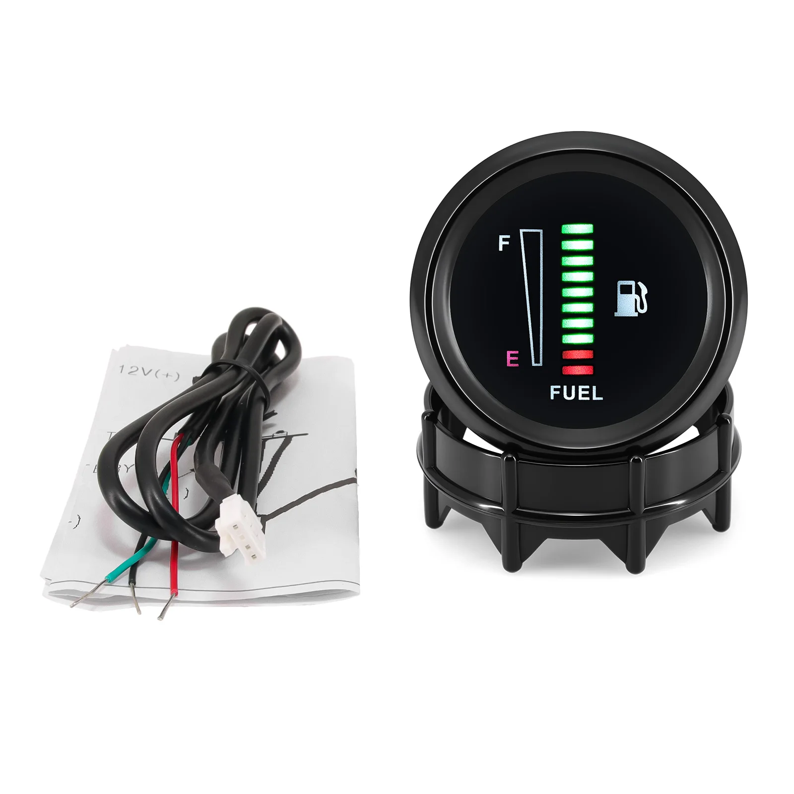 52mm LED-Kraftstoffanzeiger 0-190ohm E-1/2-F Display Kraftstoffstandmesser Schwarzes Instrument 240-33ohm mit Roter oder Grüner Hintergrundbeleuchtung – Detail 6