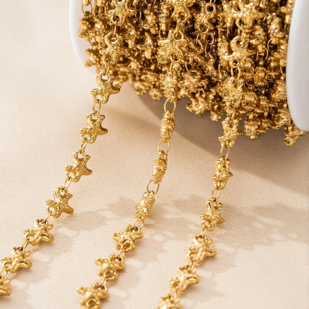 1 Meter Edelstahlketten Gold Muschel Seestern Fisch Gliederketten für DIY Damen Halsketten Armbänder Schmuckherstellung – Detail 4