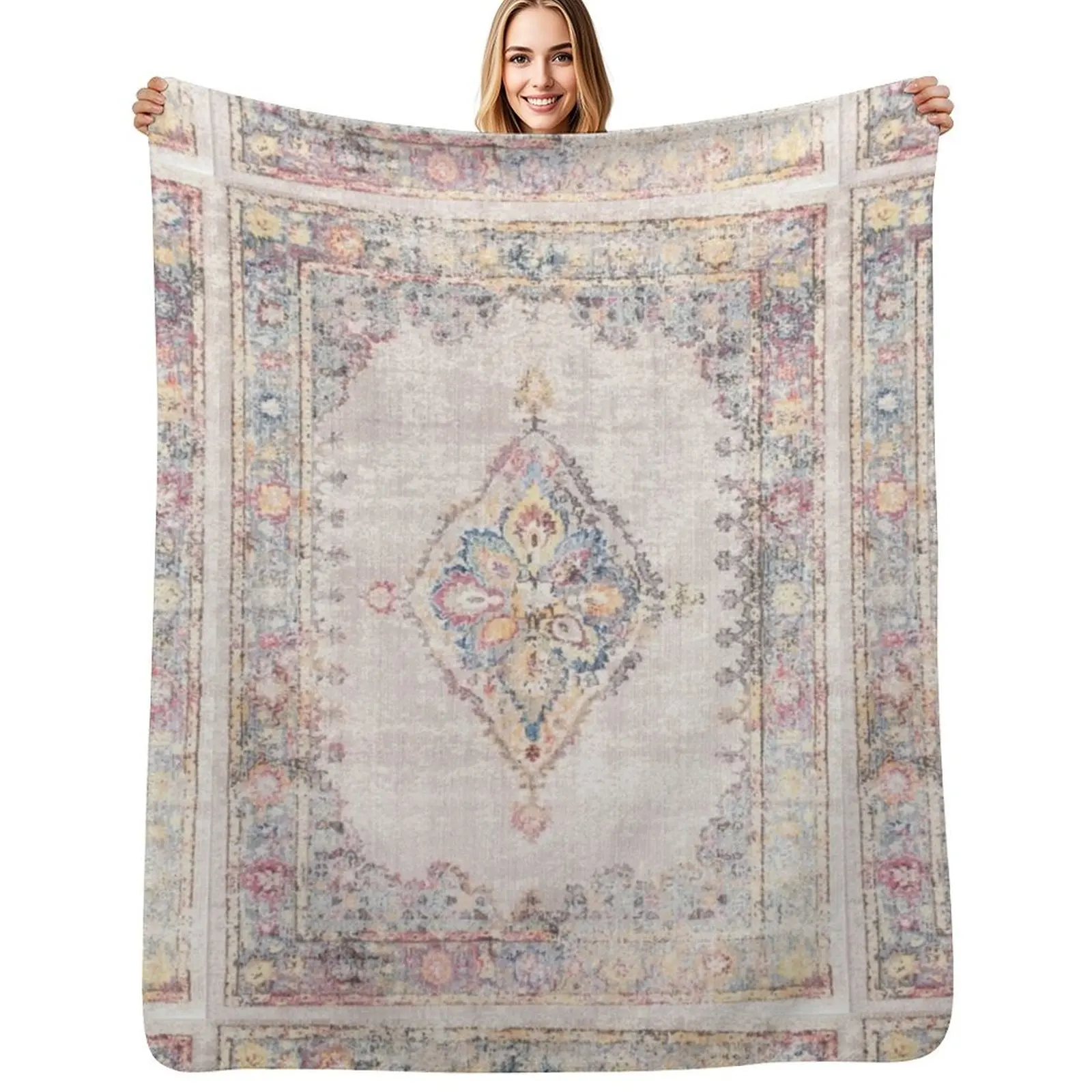 Antique Persian rug Throw Blanket Soft Bedroom Blanket for Night Sleeping