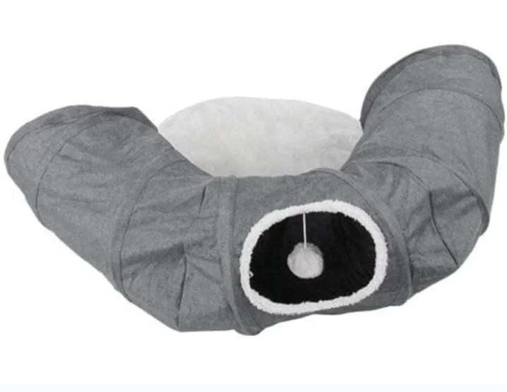 PAWISE Interactive 2 In 1 Pet Cat Tunnel Bed With Removable Cushion Wholesale Collapsible Plush Warm Cat Bed Tunnel Tube