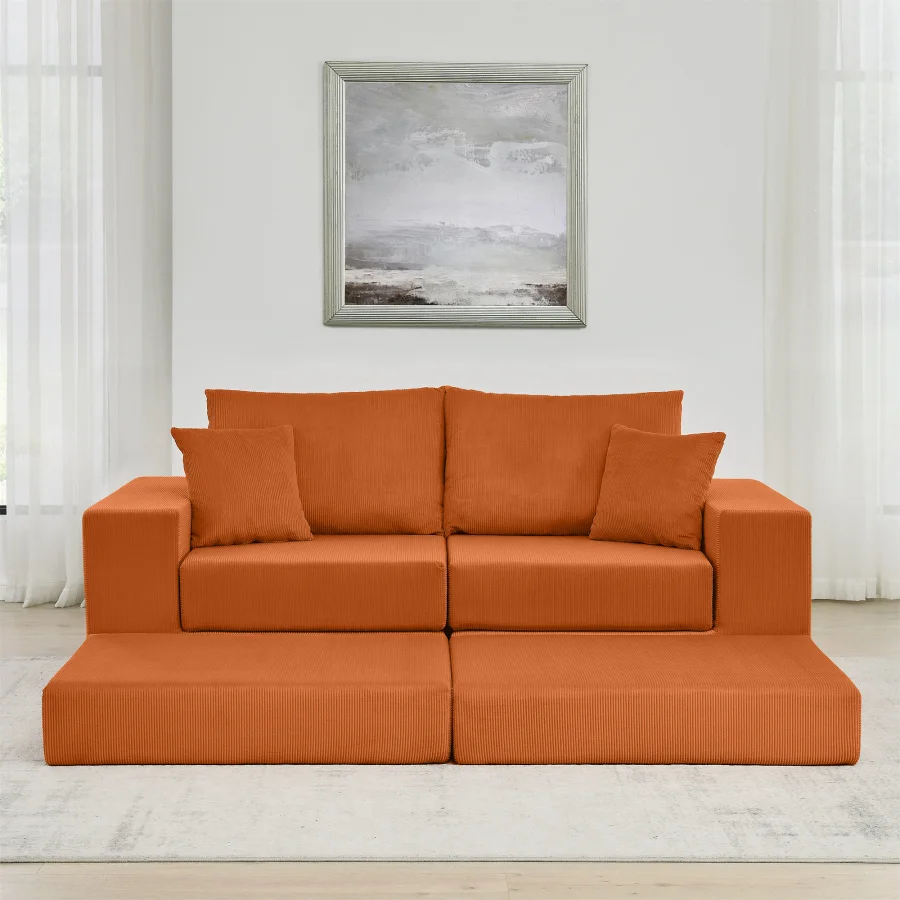 Modular Cloud Sectional Couch, Modern Upholstered L-Shaped Sofa with Removable Ottoman, Deep Seat Sleeper Couch with Throw Pill