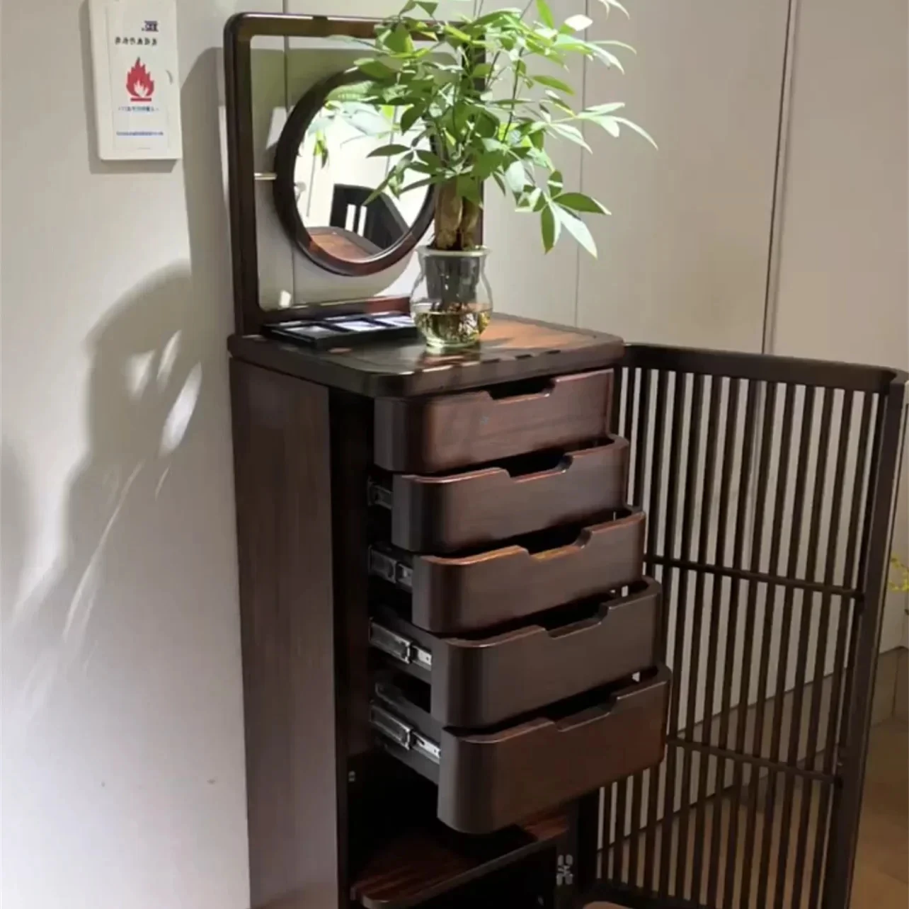 

New Chinese ebony wood chest cabinet solid wood storage side cabinet bedroom light luxury corner cabinet with mirror