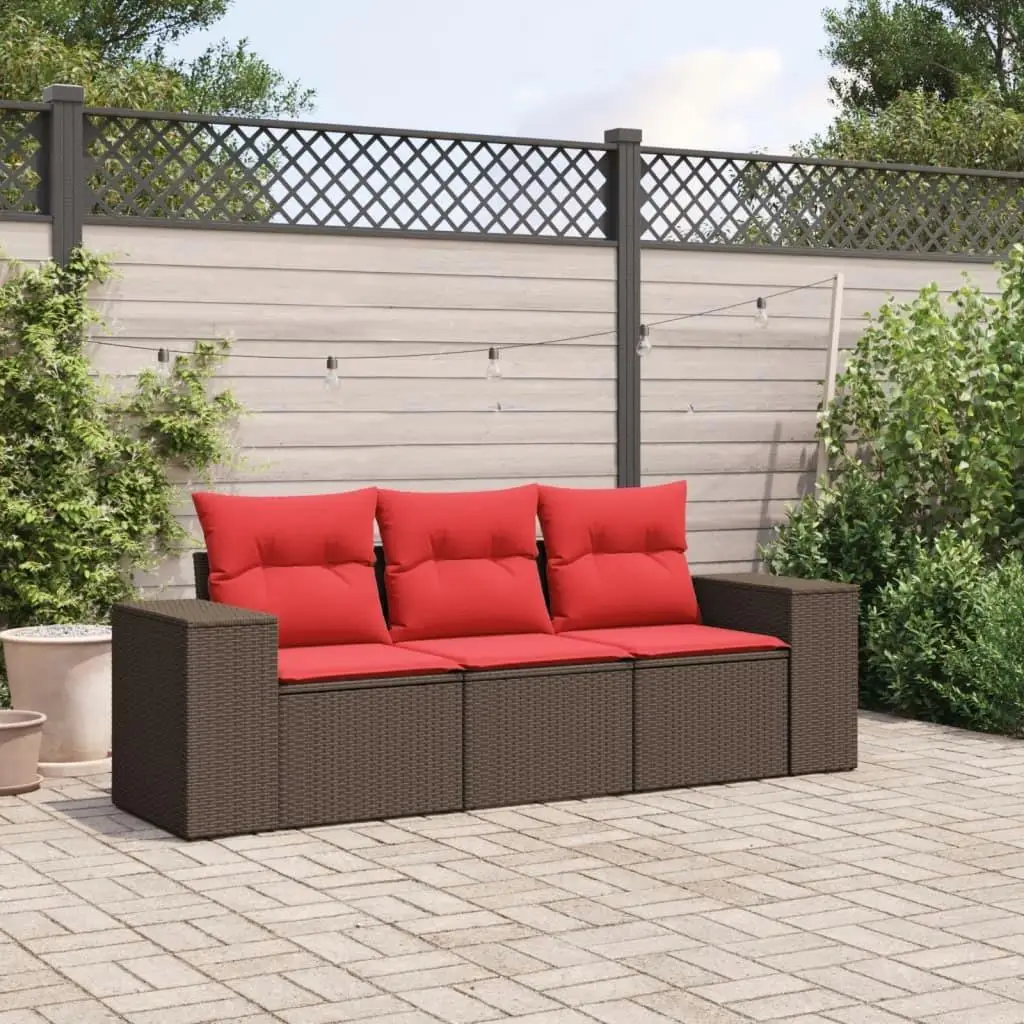

Cozy 3 Piece Outdoor Sofa Set with Cushions Brown Wicker Patio Furniture