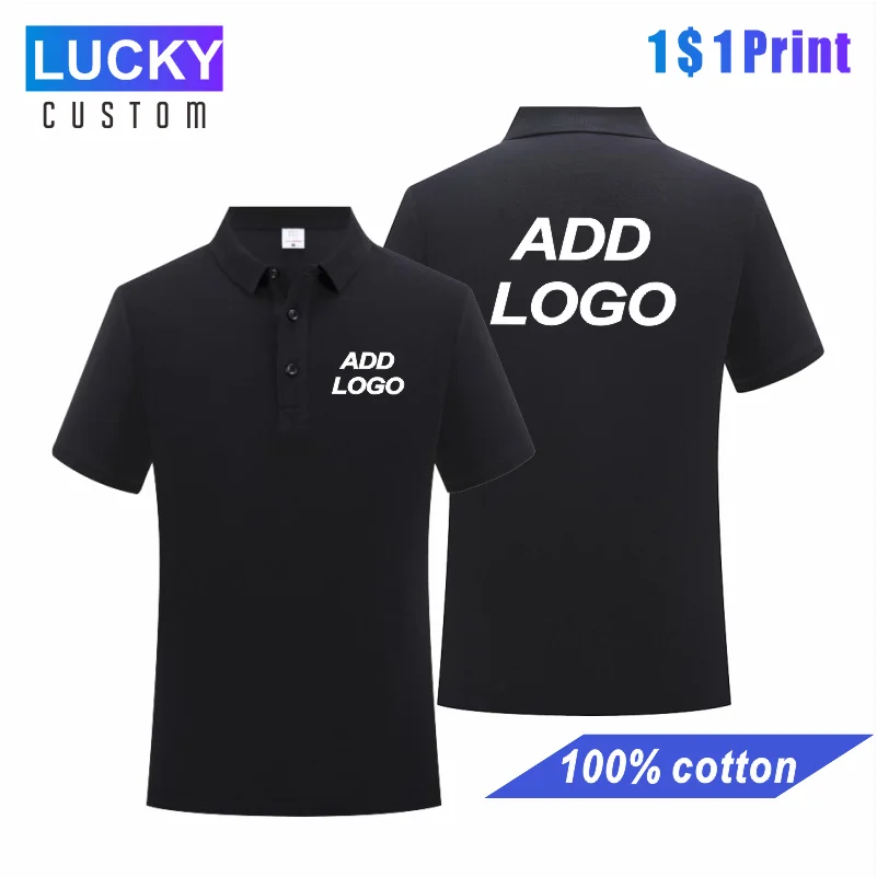 High Quality Men\'s 100% cotton PoloShirt Custom Embroidery PrintedCompany Logo Solid color short sleevedPolo shirt T-shirt