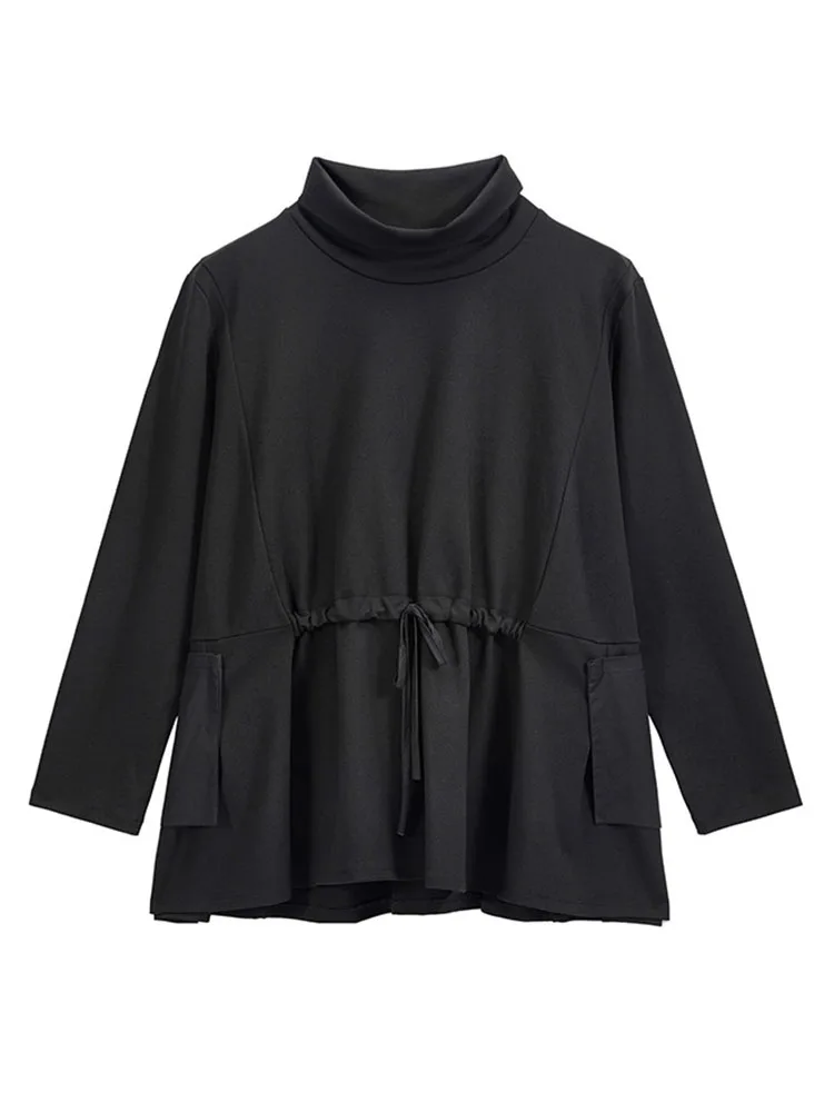 Max LuLu Spring Luxury European Fashion Vintage Ladies Black T-shirt Turtleneck Tops Cotton Casual Womens Long Sleeve Tee Shirts