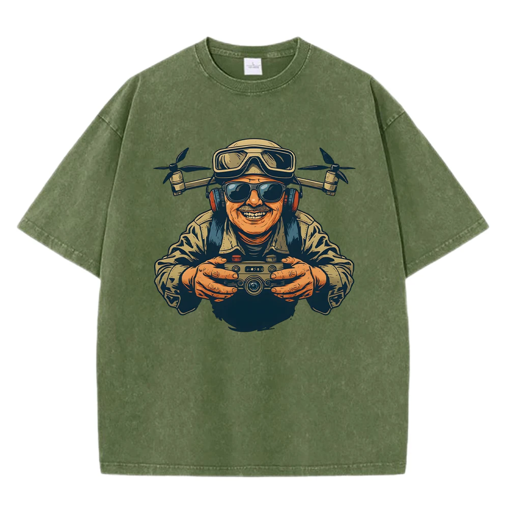 

Military Enthusiast Print Men Washed T-Shirt Hip Hop Casual Soft Short Sleeve Oversize Crewneck Tops Cotton Man T Shirts