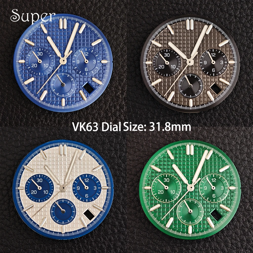 SUPER VK63 Dial 31.8mm Green Luminous Panda Watch Dial Custom LogoDIY Modified Watch Accessories Suitable for VK63 Movement