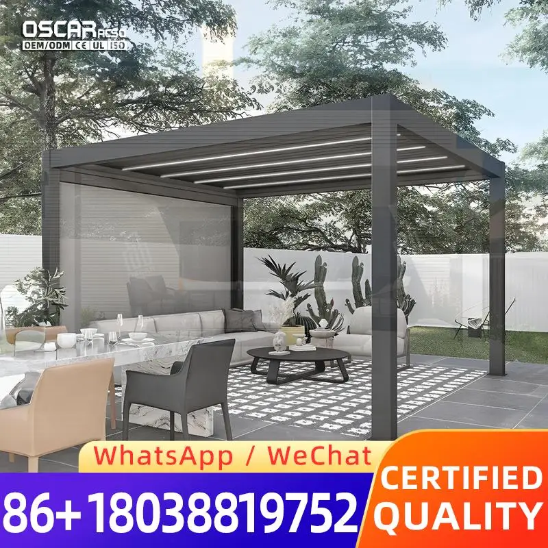 Customizable Electric Retractable Aluminium Powder Coated Waterproof Windproof Louvered Bioclimatic Balcony for Home Office Pati