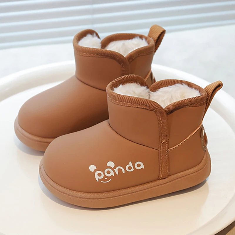 

Winter Plush Boots For Children PU Leather Waterproof Kid's Snow Boots Thick Warm Boy's Girl's Plush Boots Winter Cotton Shoes