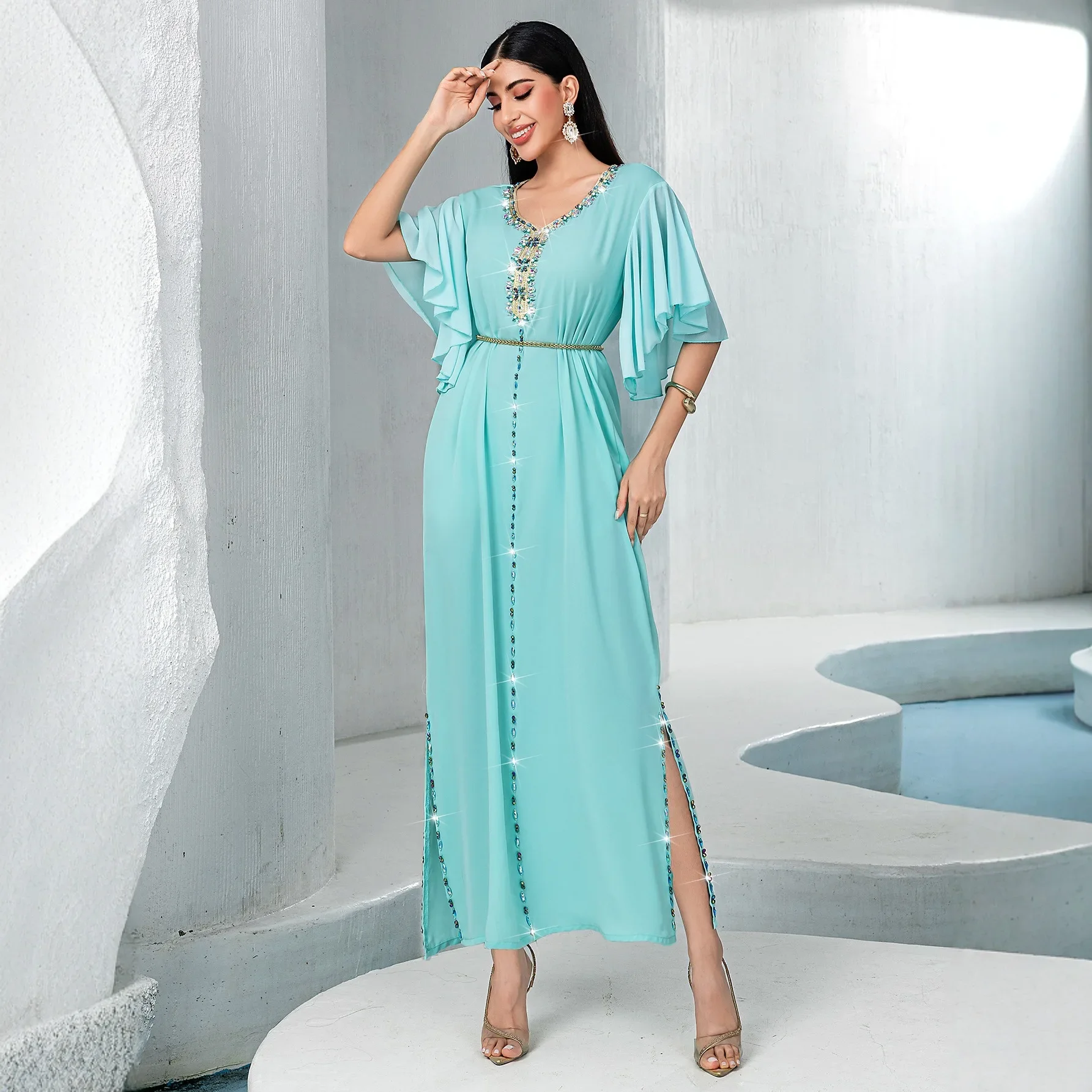 

Роскошные абайи с бриллиантами для женщин: мусульманская мода, длинное платье, дубайский кафтан, турецкий кебайя, марокканский кафтан, женская роба, исламская одежда, платья