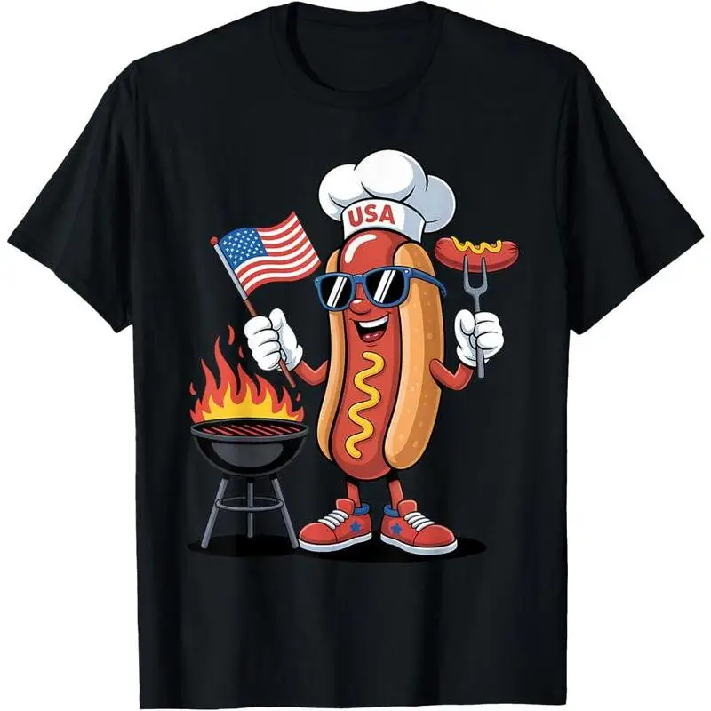 

Hot Dog 4th Of July Funny Patriotic BBQ Hot Dog USA Flag T-Shirt