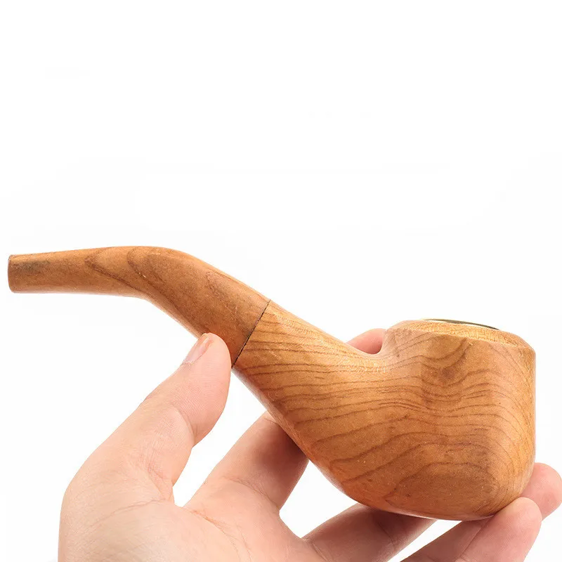 Solid Wood Tobacco Pipe Retro Handmade Wooden Pipe Alloy Herb Smoke Pot Portable Durable Smoking Pipe For Beginner Men\'s Gadgets