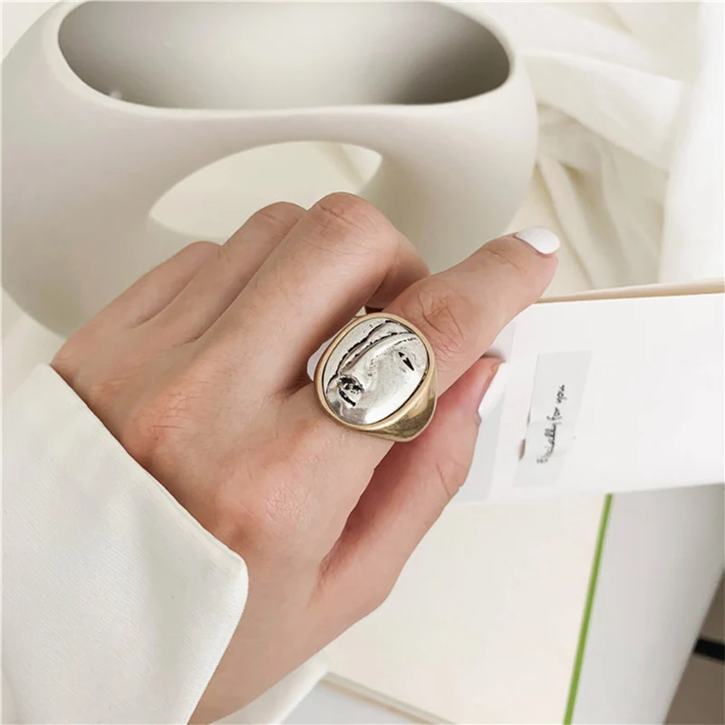 Foxanry Gold Color Portrait Pattern Rings For Women Personality Vintage Fashion Exaggerated Hip Hop Party Jewelry Accessories