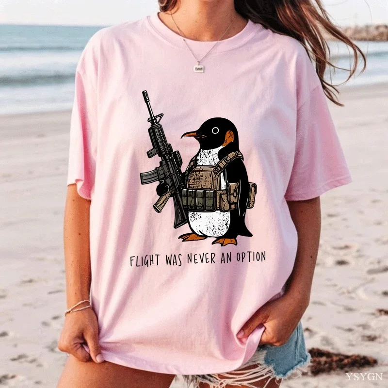 Tactical Penguin Printed T Shirt Cotton Funny Flight Was Never An Option Tee Funny Military Animal T-Shirt Cotton Loose Clothes