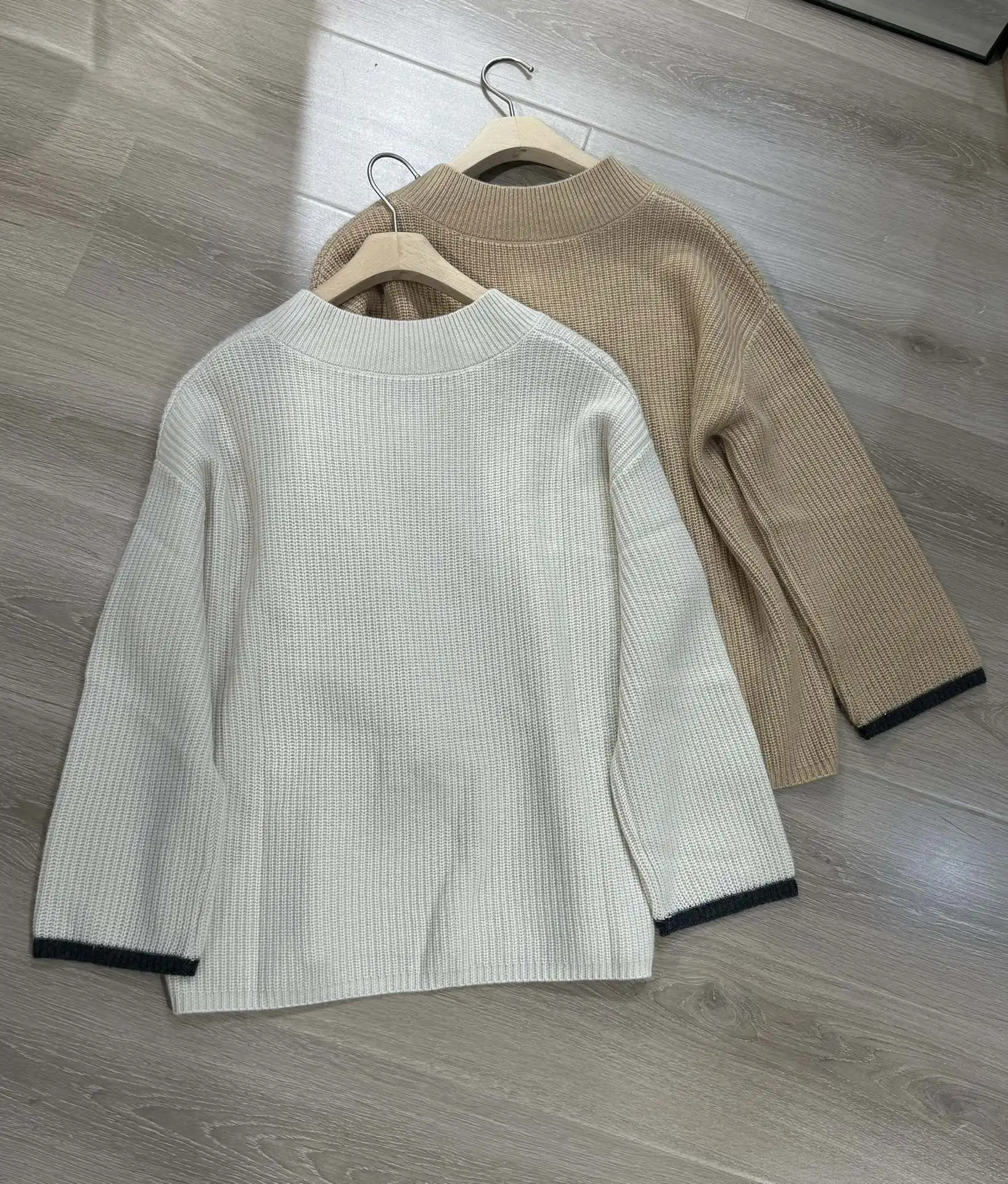 Autumn B*C Women's Cashmere Sweater Ribbed Knitting Pullover Top's Casual Loose Tops