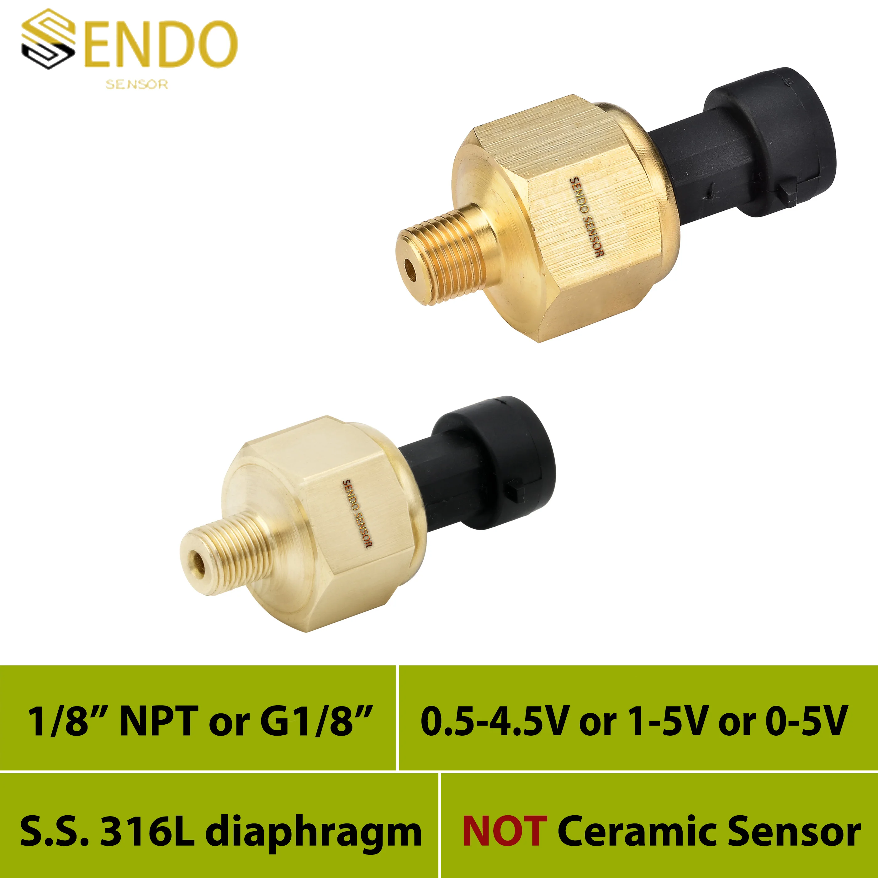 Water oil pressure sensor 100psi 10 bar 150 psig 16bar gauge DC 5V 12V 0.5 4.5V 0 5V 1 5V output stainless steel 316L diaphragm