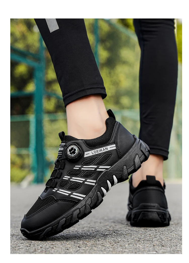 Herren-Wanderschuhe mit drehbarer Schnalle, rutschfeste, dicke Sohle, Outdoor-Trekking-Kletterschuhe, Schwarz-Silber – Detail 11