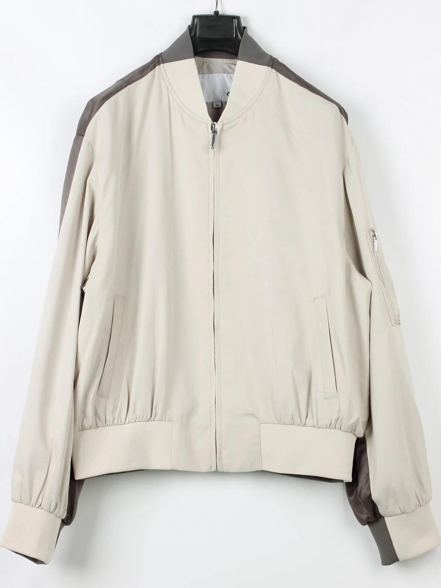 

Beige And ey Color Blo G Series ort Baseball Collar Jaet for Men Casual Sle Zipper Closure Cotton Blend Spring Autumn