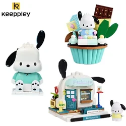 Keeppley Sanrio Pochacco Series Building Blocks Cartoon Street Scene Cute Cake Model Ornaments Educational Toys Birthday Gift