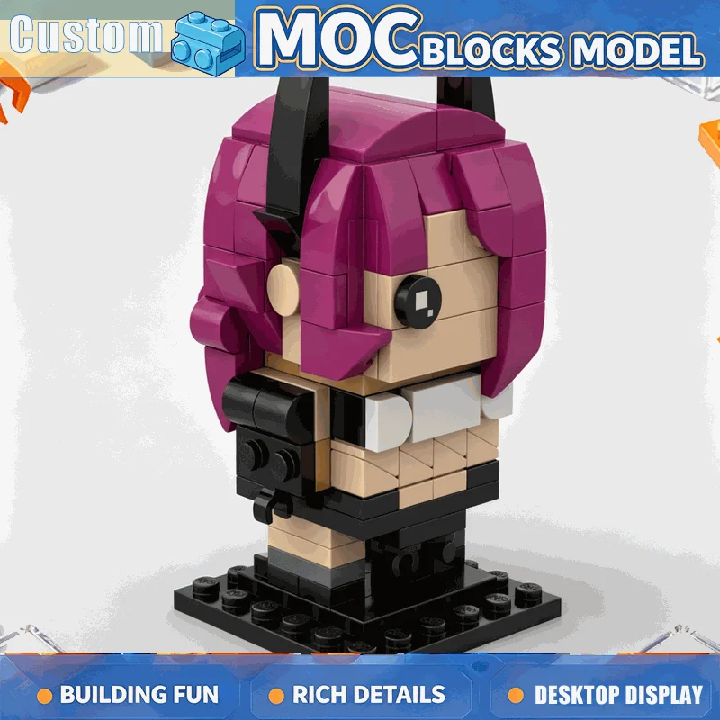 165PCS Pink Hair Horned Girl Figure Building Blocks MOC Custom DIY Model Creative Assembly Educational Collection Birthday Gift