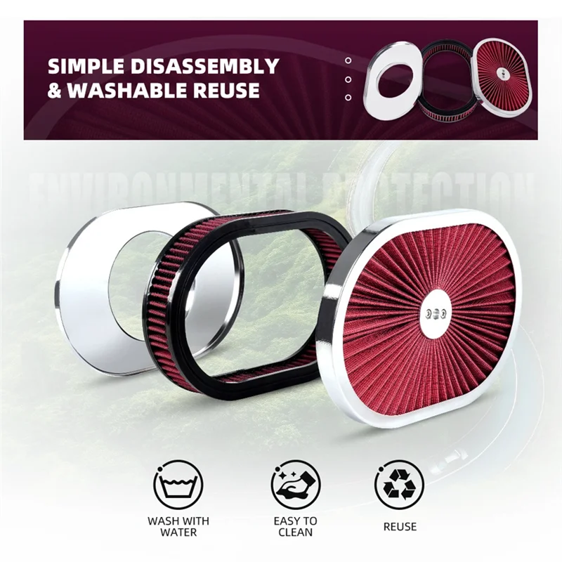 

A30P-Car Oval Air Cleaner Filter 12X2inch Air Filter Flow Purifier For 5-1/8Inch Interface Neck