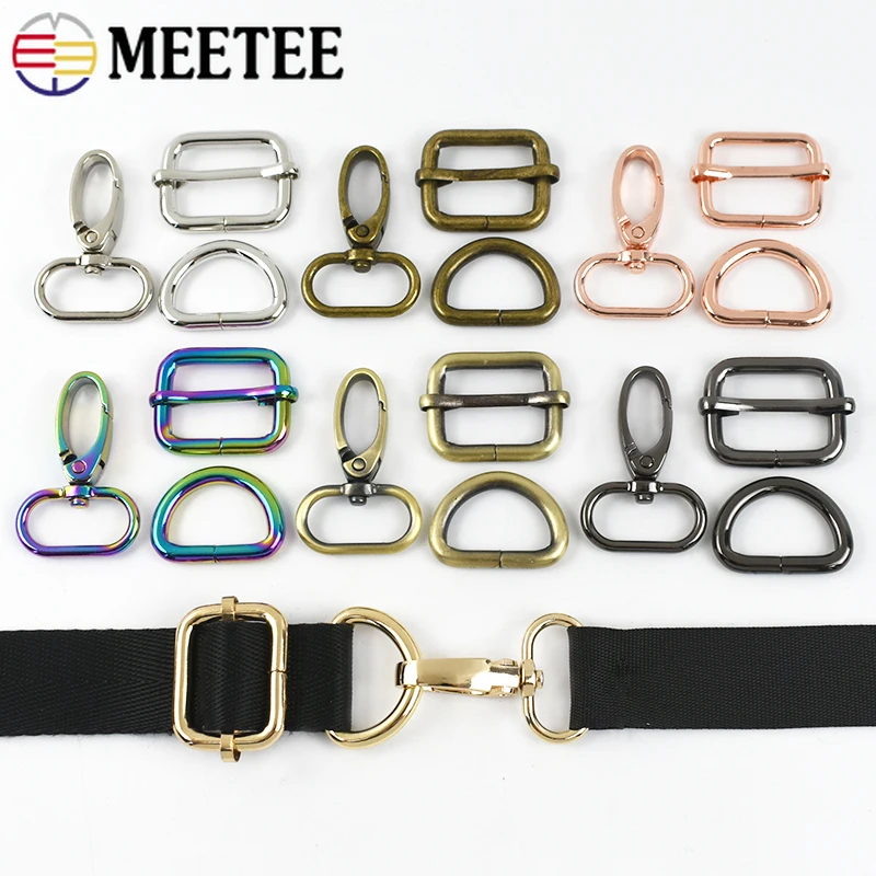 2/5Sets 20-38mm D Ring Metal Buckles for Bag Webbing Strap Swivel Lobster Buckle Dog Collar Adjust Slider Hooks Sewing Hardware