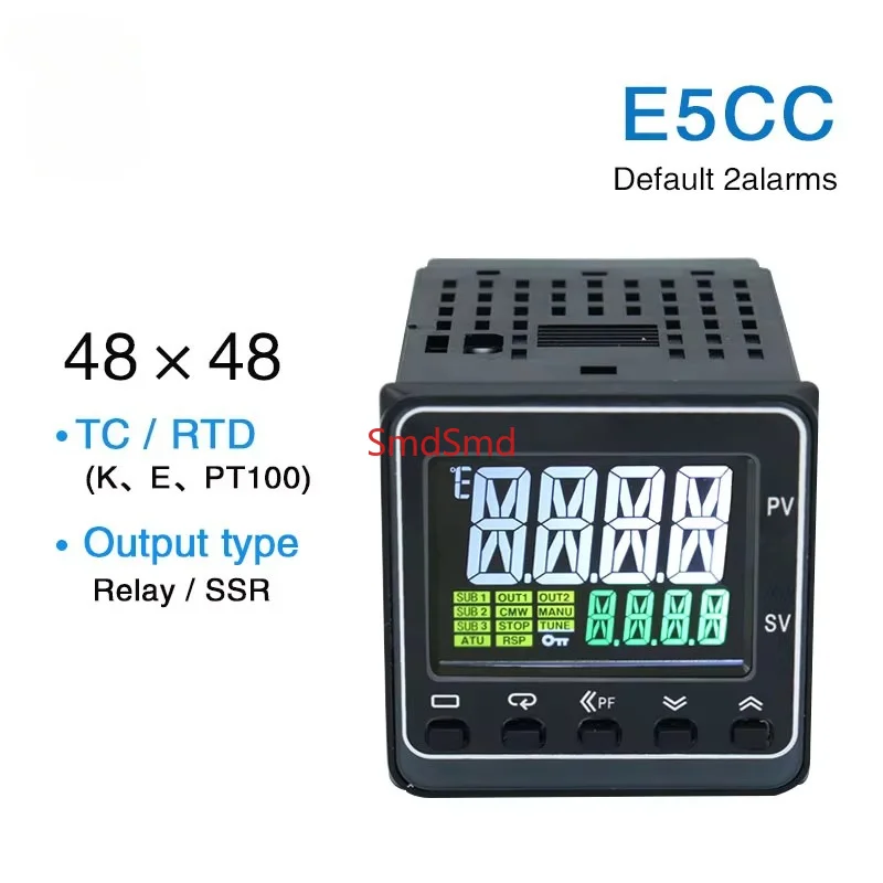 Temperature Controller Thermostat 220V TC/RTD Multi K/E/PT100 Input SSR Relay Output 2 Alarms 48*48 Panel E5CC