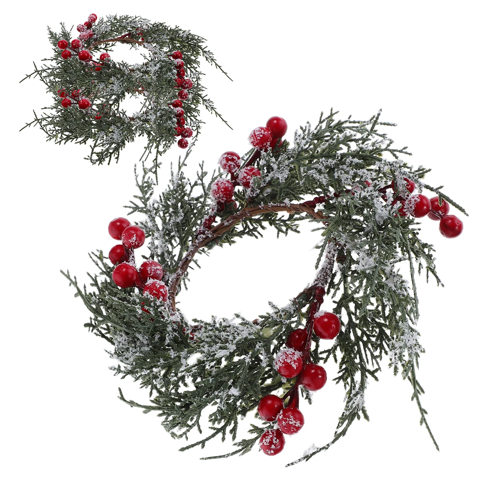 

3Pcs Christmas Wreath Ring Pine Needle Red Fruit Festive Decor for Table Centerpiece Taper Pillar Tea Light Candles