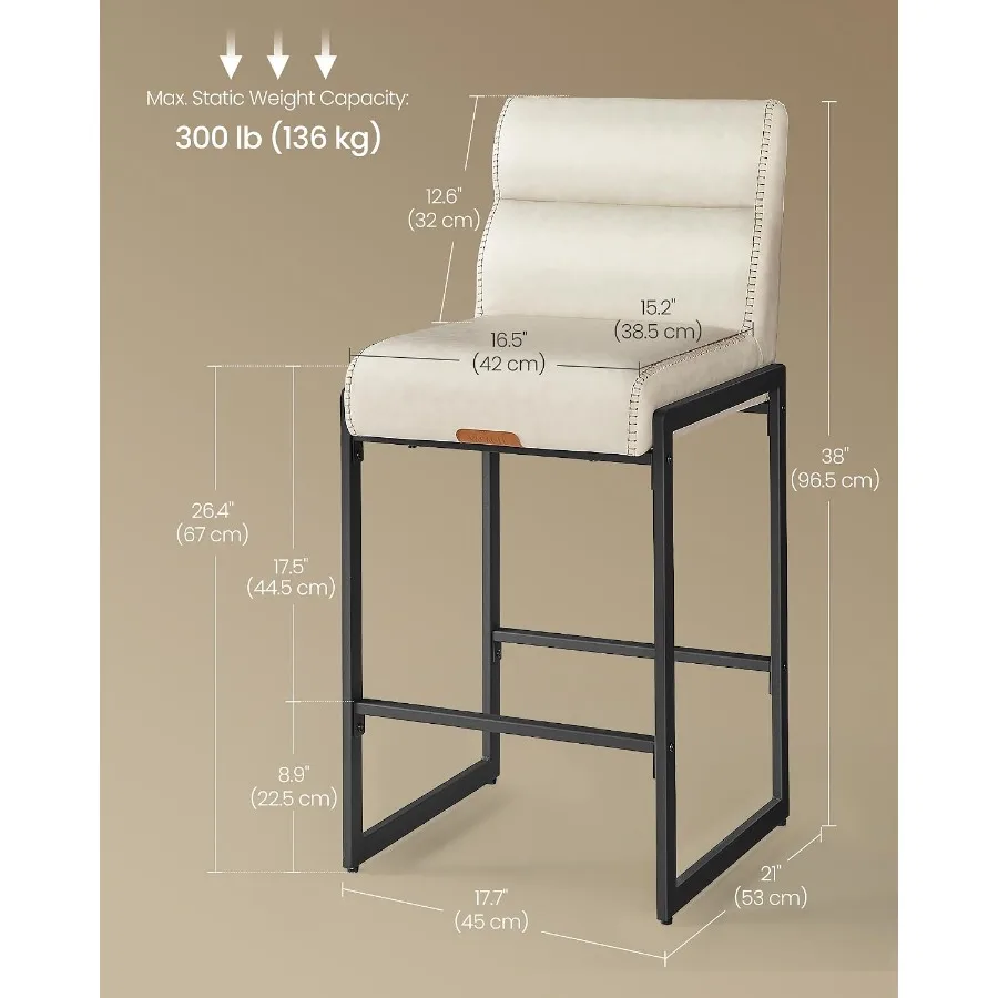 Bar Stools Set of 4, Counter Height Chairs with Backs, 26.4-Inch, Metal Frame, Black, Stackable Ergonomic Design