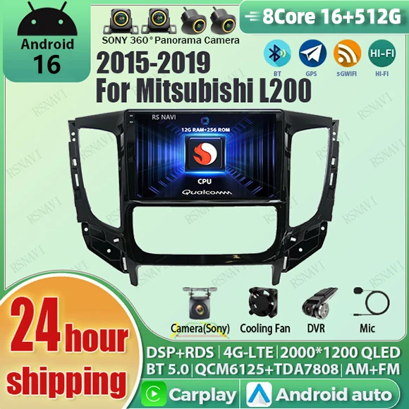 Android 16 Carplay Autoradio Multimedia-Player für Mitsubishi Pajero Sport 3 L200 5 Triton 3 2015 2016 2017 2018 2019 GPS Stereo