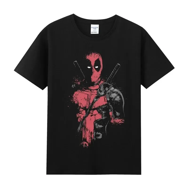 

Summer Marvel Hero Deadpool cotton round neck short-sleeved men's T-shirt pure cotton breathable Y2K for men and women