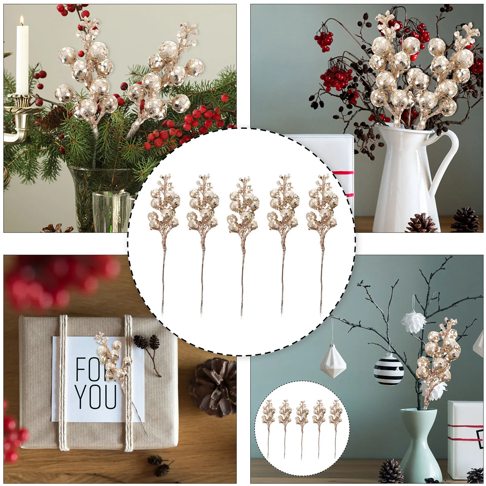 

5Pcs Xmas Ornament Simulation Fruit Branches Premium Christmas Decoration for Tree Wreath Holiday Party Props Simulation Fruit