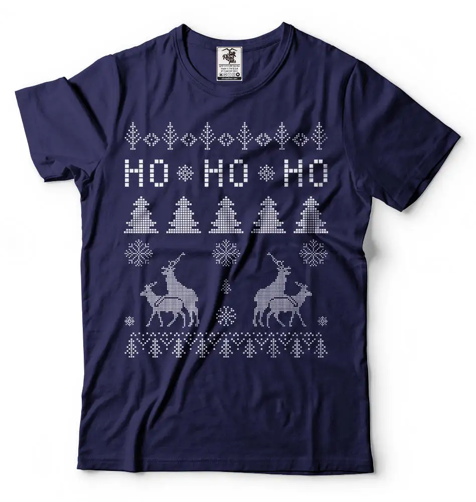 Ugly Christmas Sweater T Shirt Ho Moose Love Funny Party