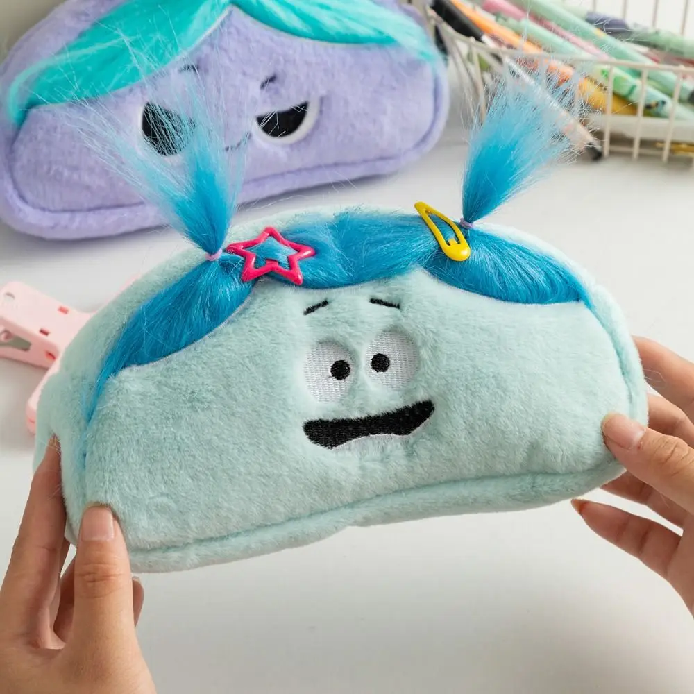 Creative Plush Doll Plush Pencil Bag Cute Design Stuffed Cartoon Pen Bag Diy Hairstyle Stationery Bag Student