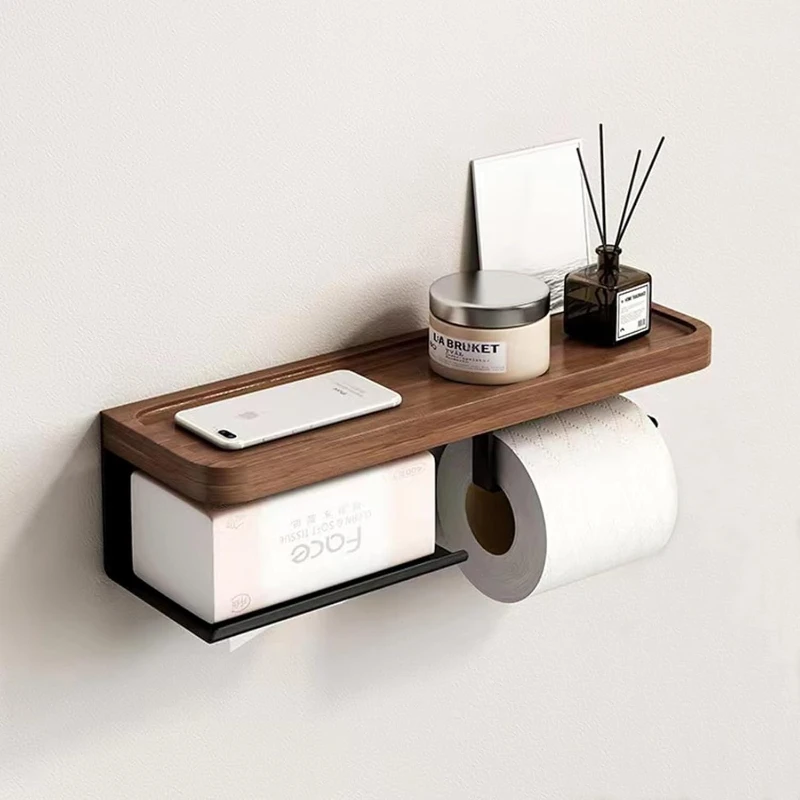 

Light Luxury Wooden Wall Mounted Tissue Holder Without Punching Toilet Paper Holder Bathroom Accessories Home Decoration