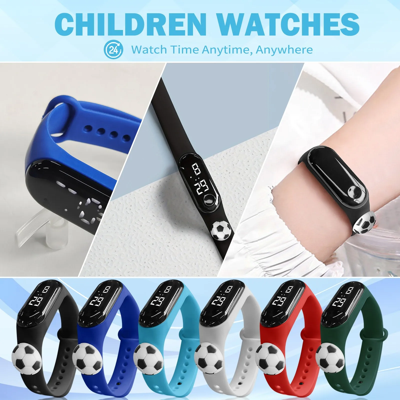 Relógio de pulso infantil Cartoon Football Silicone Strap, relógios digitais inteligentes, relógio esportivo, multifunções, ao ar livre, meninos, meninas, estudante