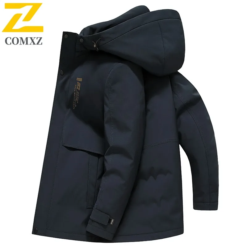 COMXZ New Men Hooded Cotton Coat Winter Thickened Thermal Padded Big Size Puffer Outerwear Waterproof Windproof outdoor Jacket